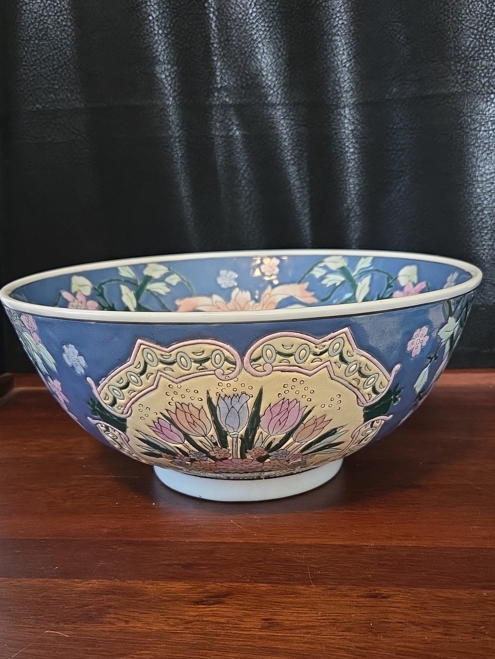 Vintage WBI  Handpainted Oriental CHINOISERE Decorative Floral LG Porcelain Bowl